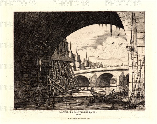 Charles Meryon (French, 1821 - 1868). L'Arche du Pont, Notre Dame, 1853. Etching. Sixth state.