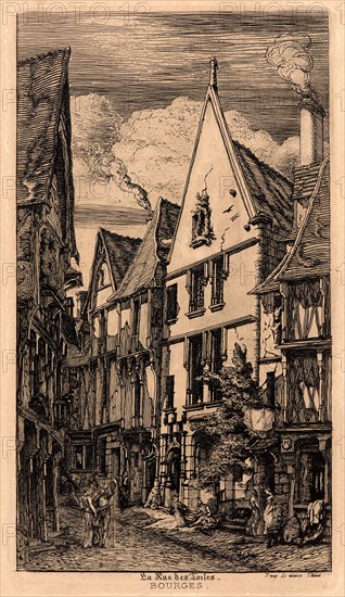 Charles Meryon (French, 1821 - 1868). La Rue des Toiles, Bourges, 19th century. Etching. Ninth state.