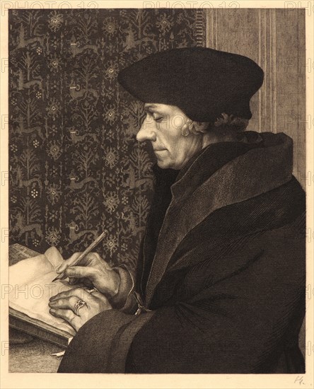 Félix Bracquemond (French, 1833 - 1914) after Hans Holbein the Younger (German, 1497/1498 - 1543). Portrait of Erasmus of Rotterdam, 1863. Etching and engraving. Eighth of ten states.