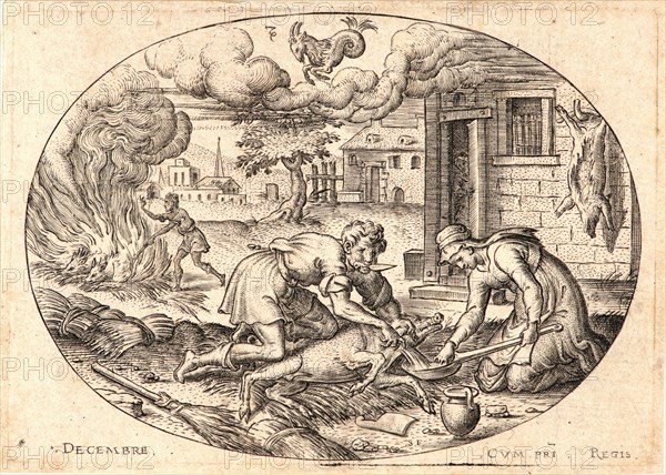 Etienne Delaune (aka Ãâtienne Delaune) (French, ca. 1519 - 1583). The Twelve Months, December, 1568. From The Twelve Months. Engraving.