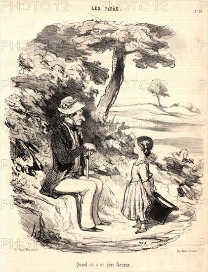 Honoré Daumier (French, 1808 - 1879). Quand on a un pÃ¨re farceur, 1848. From Les Papas. Lithograph on newsprint paper. Image: 262 mm x 230 mm (10.31 in. x 9.06 in.). Second of two states.