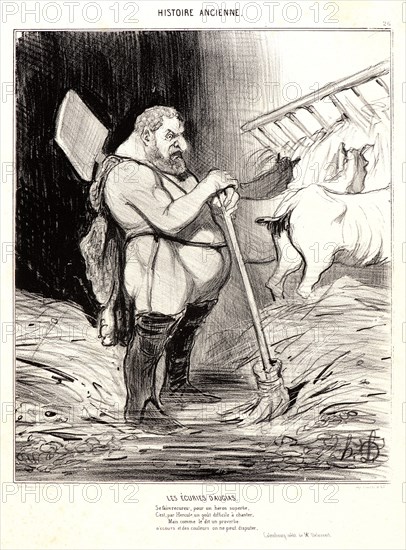 Honoré Daumier (French, 1808 - 1879). Les Ãâcuries d'Augias, 1842. From Histoire Ancienne. Lithograph on white wove paper. Image: 247 mm x 207 mm (9.72 in. x 8.15 in.). Third of four states.
