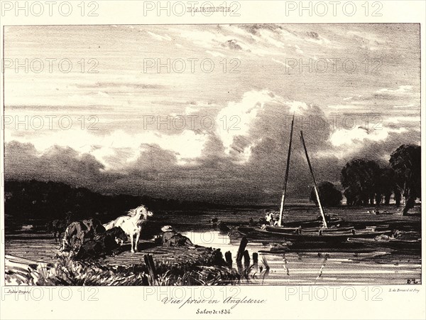 Jules Dupré (French, 1811 - 1889). View in England (Vue prise en Angleterre), 1836. Lithograph on wove paper. Image: 130 mm x 207 mm (5.12 in. x 8.15 in.). Second of three states, with letters.