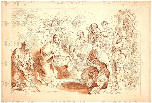 Francesco Bartolozzi (Italian, 1727-1815) after Giovanni Benedetto Castiglione (Italian, 1609 - 1664). The Adoration of the Shepherds. Etching.