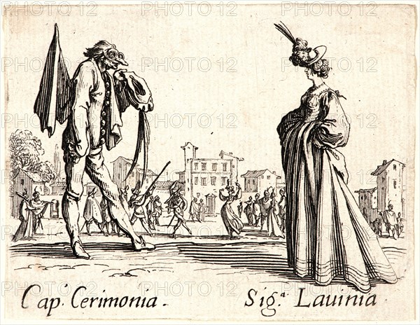 Jacques Callot (French, 1592 - 1635). Cap. Cerimonia and Sig. Lavinia, 1622 and later. From Balli di Sfessania. Etching. First of two states.