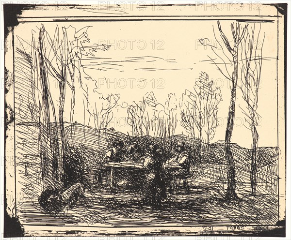 Jean-Baptiste-Camille Corot (French, 1796 - 1875). Un Dejeuner dans la Clairiere, 1857. From Quarante Clichés-Glace. Cliché-verre.