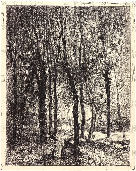 Charles FranÃ§ois Daubigny (French, 1817 - 1878). La Gardeuse de ChÃ¨vres, 1862. From Quarante Clichés-Glace. Cliché-verre.