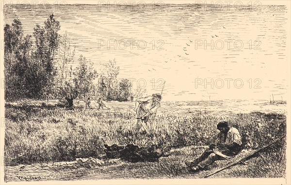 Charles FranÃ§ois Daubigny (French, 1817 - 1878). La Fenaison, 1862. From Quarante Clichés-Glace. Cliché-verre.