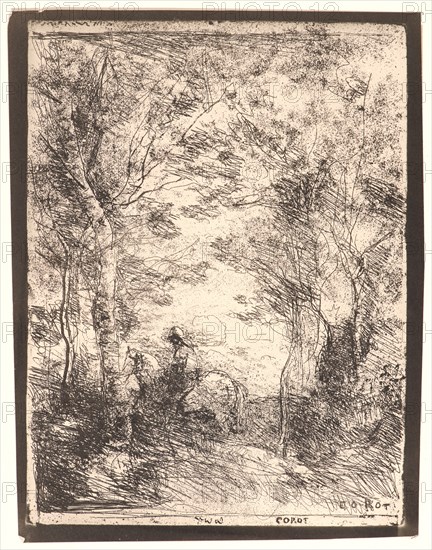 Jean-Baptiste-Camille Corot (French, 1796 - 1875). Le Petit Cavalier sous Bois, 1854. From Quarante Clichés-Glace. Cliché-verre.