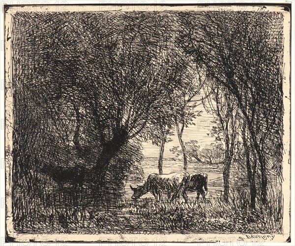 Charles FranÃ§ois Daubigny (French, 1817 - 1878). Vaches sous Bois, 1862. From Quarante Clichés-Glace. Cliché-verre.