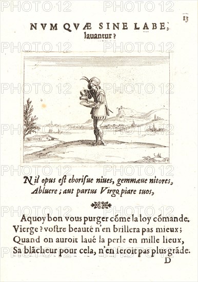 Jacques Callot (French, 1592 - 1635). Personnage Lavant une Perle, 17th century. From The Life of the Virgin in Emblems (La Vie de la MÃ¨re de Dieu représentée par des. Etching. First of two states.