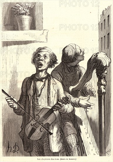 C. Maurand (French, active 19th century) after Honoré Daumier (French, 1808 - 1879). Les Chanteurs des rues, 1862. Wood engraving on newsprint paper. Image: 225 mm x 160 mm (8.86 in. x 6.3 in.).