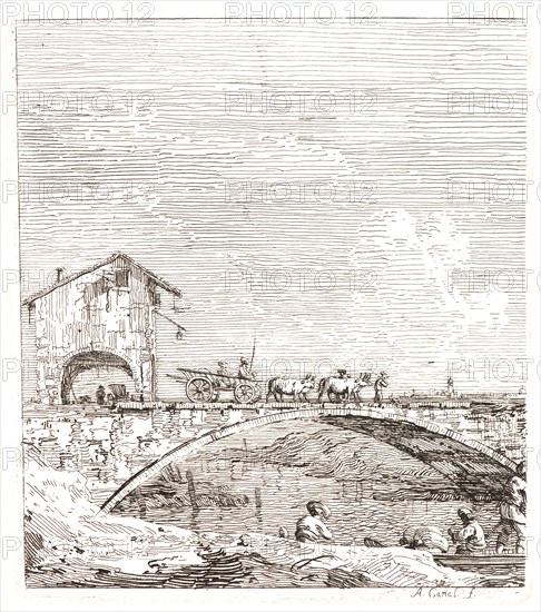 Canaletto (aka Antonio Canale, Italian, 1697 - 1768). Cart Crossing a Bridge (Le Char passant sur un Pont), 18th century. Etching.