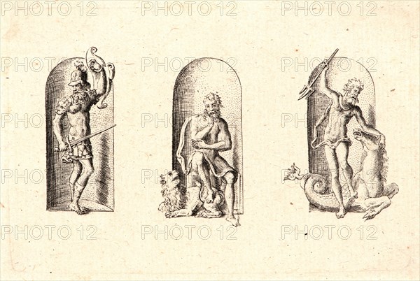 Etienne Delaune (aka Ãâtienne Delaune) (French, ca. 1519 - 1583). Several Gods of Classical Antiquity (Plusieurs Divinités de l'Antiquiteé Paienne), plate 2, 1578. From Several Gods of Classical Antiquity (Plusieurs Divinités de l'Antiquiteé Paienne. Engraving.