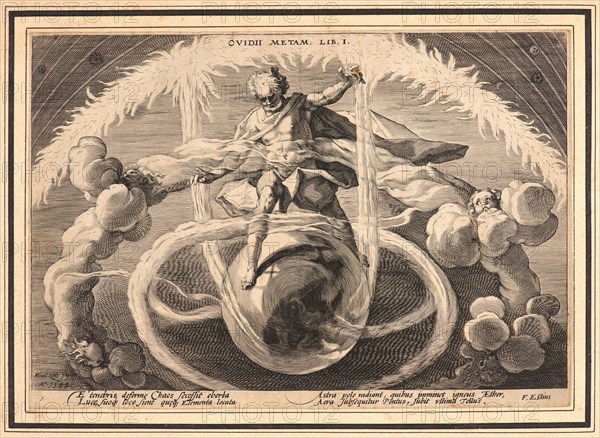 Anonymous after Hendrick Goltzius (Dutch, 1558 - 1617). The Creation of the Four Continents, 1589. From Metamorphoses. Engraving on wove paper. Plate: 178 mm x 253 mm (7.01 in. x 9.96 in.).