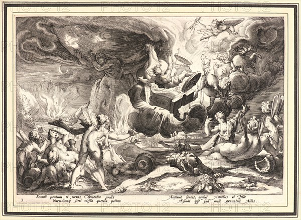 Anonymous after Hendrick Goltzius (Dutch, 1558 - 1617). The Fall of Phaeton, ca. 1590. From Metamorphoses. Engraving on wove paper. Plate: 176 mm x 249 mm (6.93 in. x 9.8 in.). Undescribed first state.