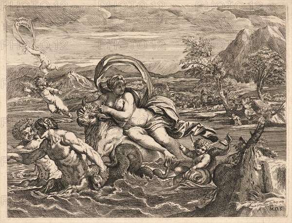 Mauro Oddi (Italian, 1639-1702) after Agostino Carracci (Italian, 1557 - 1602). The Rape of Europa. Etching.