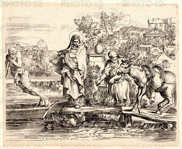 Sébastien Bourdon (French, 1616 - 1671). The Flight into Egypt, 17th century. Etching.