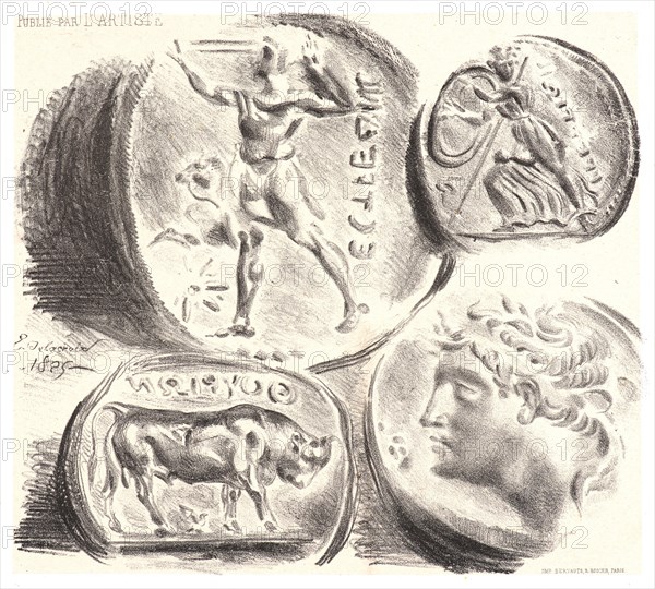 EugÃ¨ne Delacroix (French, 1798 - 1863). Four Antique Medals (Quatre Médailles Antiques), 1825. Lithograph. Third state.