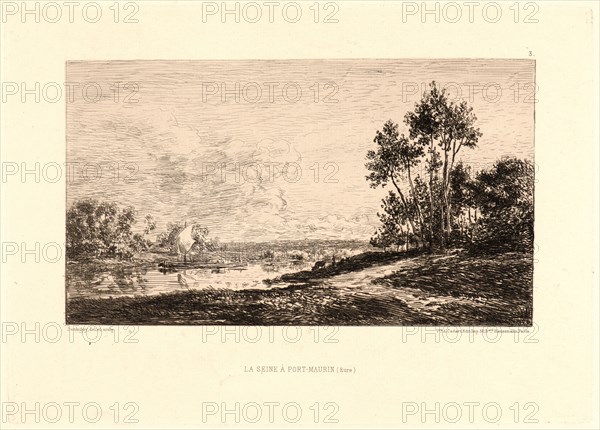 Charles FranÃ§ois Daubigny (French, 1817 - 1878). La Seine Ã  Port-Maurin (Eure), 1876. Etching on laid paper. Plate: 199 mm x 278 mm (7.83 in. x 10.94 in.). Second of three states.