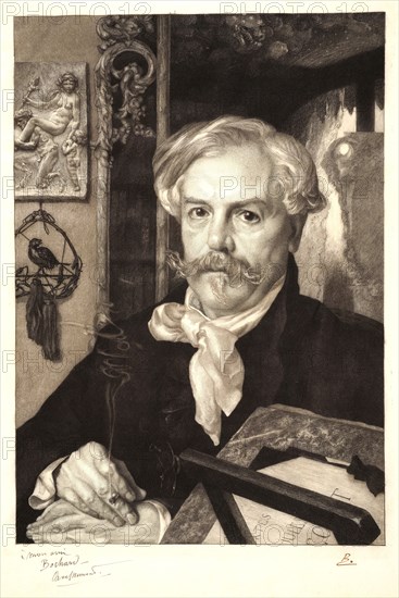 Félix Bracquemond (French, 1833 - 1914). Portrait of Edmond de Goncourt, 1882. Etching on parchment. Plate: 462 mm x 324 mm (18.19 in. x 12.76 in.). Eighth of eight states.