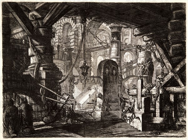 Giovanni Battista Piranesi (Italian, 1720 - 1778). The Pier with Chains, 1761. From Carceri d'Invenzione di G. Battista Piranesi, Archit[etto] Vene[ziano]. Etching on laid paper. Plate: 507 mm x 707 mm (19.96 in. x 27.83 in.). Second of three states.