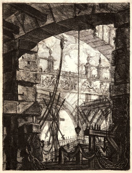 Giovanni Battista Piranesi (Italian, 1720 - 1778). The Grand Piazza, 1761. From Carceri d'Invenzione di G. Battista Piranesi, Archit[etto] Vene[ziano]. Etching on thick laid paper. Plate: 541 mm x 411 mm (21.3 in. x 16.18 in.). Second of three states.