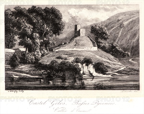 Charles FranÃ§ois Daubigny (French, 1817 - 1878) after Laroche. Castel Gélos, Basses Pyrenées, Vallée d'Ossau, 1846. Etching on wove paper. Second of two states.