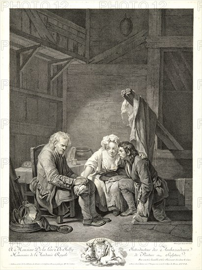 Laurent Cars (French, 1699-1771) after Jean-Baptiste Greuze (French, 1725 - 1805). The Blind Man Deceived (L'aveugle trompé), ca. 1760-1770. Etching and engraving on laid paper. Plate: 493 mm x 366 mm (19.41 in. x 14.41 in.). Second of two states, with added engraving, inscriptions, dedication to Lalive d.
