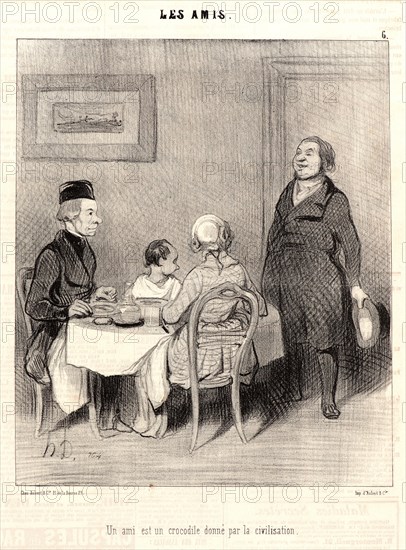 Honoré Daumier (French, 1808 - 1879). A Friend Is a Crocodile (Un Ami est un Crocodile), 1845. From Les Amis. Lithograph on wove newsprint paper. Image: 228 mm x 193 mm (8.98 in. x 7.6 in.). Second of two states.