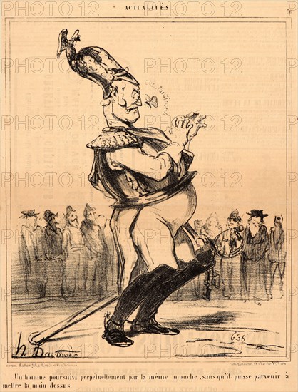 Honoré Daumier (French, 1808 - 1879). Un homme poursuivi...par la mÃªme mouche..., 1854. From Actualités. Lithograph on wove newsprint paper. Image: 259 mm x 213 mm (10.2 in. x 8.39 in.). Second of three states.