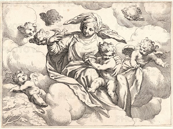 Anonymous (Italian). Virgin and Child with Angels, ca. 1610-1640. Etching on laid paper. Plate: 151 mm x 212 mm (5.94 in. x 8.35 in.).