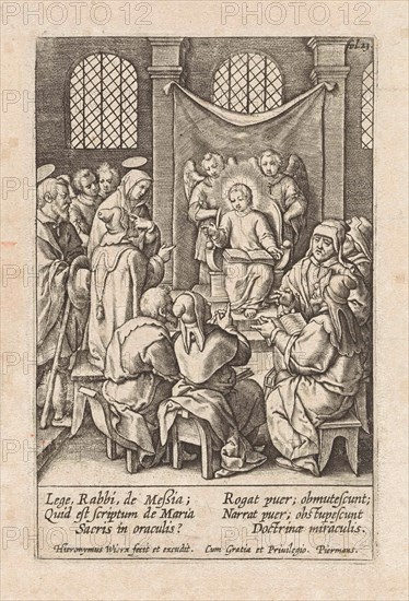 Christ as a twelve year old in the temple, print maker: Hieronymus Wierix, 1563 - before 1619