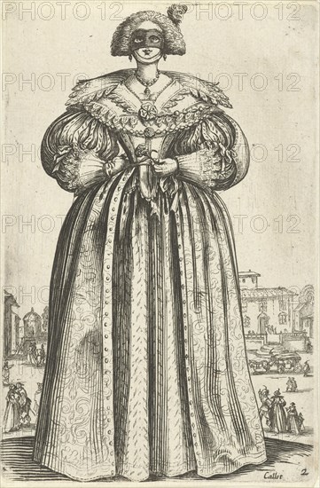 Lady with mask and flower, seen from the front, Anonymous, 1630 - 1690