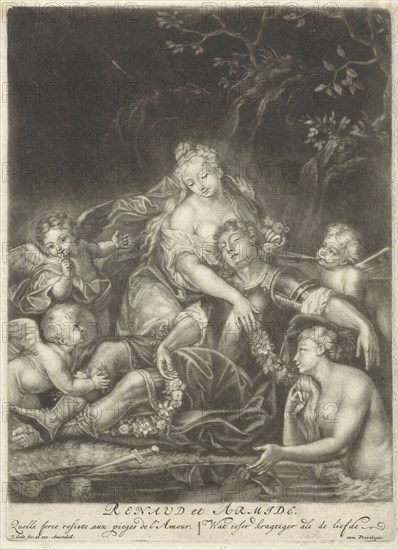 Armida and Rinaldo sleeping, Jacob Gole, 1670 - 1724