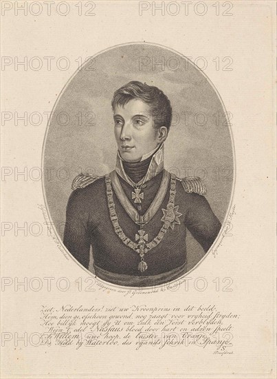 Portrait of William II, the future King of the Netherlands, as crown prince, Dirk Sluyter, J. Groenewoud, in or after 1815