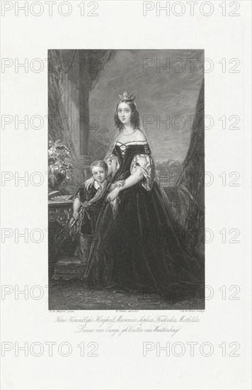 Portrait of Frederika Sophia Mathilda of WÃ¼rttemberg with her son, Johannes de Mare, Koenraad Fuhri, 1840 - c. 1845