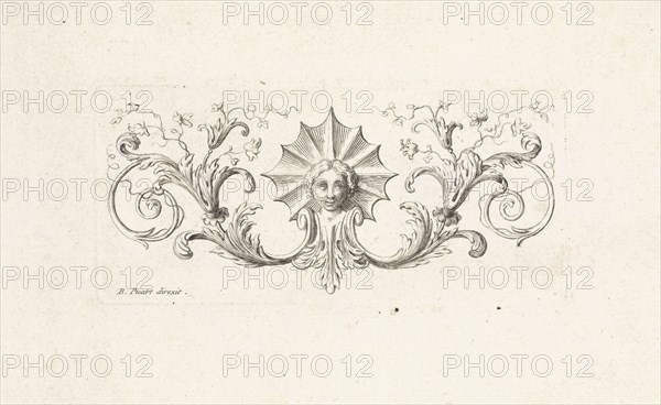 Ornament with a mascaron surrounded by leafs, Bernard Picart, 1683-1733