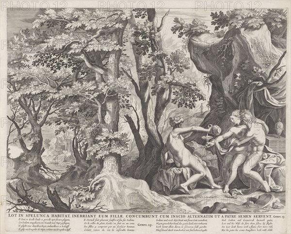 Lot and his daughters, Anonymous, RaphaÃ«l Sadeler (I), Nicolaes Visscher (I), 1652 - 1702