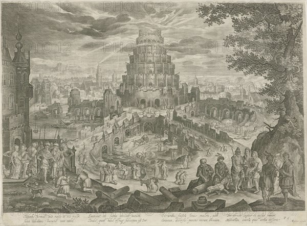 Nimrod orders the building of the Tower of Babel, Jan van Londerseel, Claes Jansz. Visscher (II), Nicolaes Visscher (I), 1585 - 1625