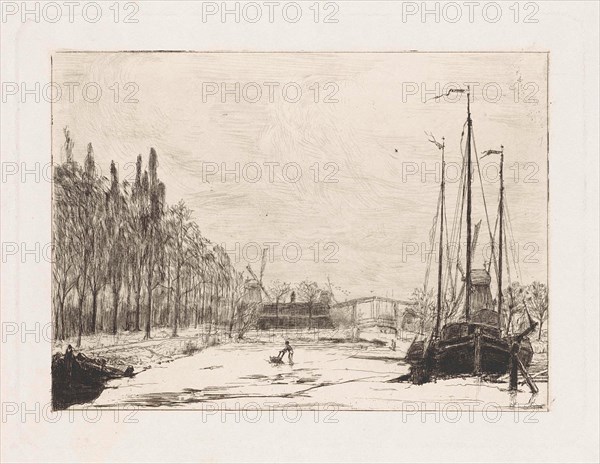 View of the frozen Kattensloot, Amsterdam, The Netherlands, Frans Schikkinger, 1848 - 1902