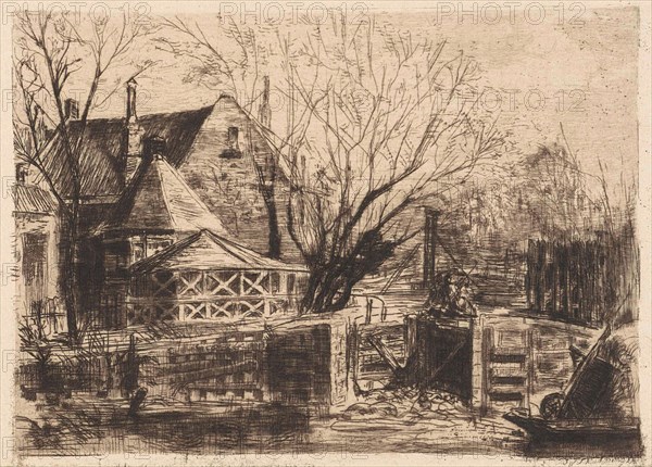 Polder house and the lock in Boerenwetering Amsterdam, The Netherlamds, Frans Schikkinger, 1848-1902