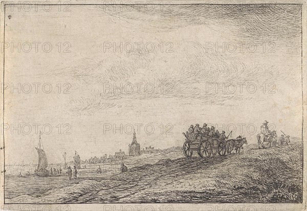 Coastline with horse and carriage, Anthonie Waterloo, 1630 - 1663