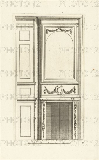 The tablet of the high chimney breast is supported by Ionic pilasters, interior, decoration, design, ornament, ornamental, architecture, Cornelis Danckerts (I), Pieter Jansz. Post, Justus Danckerts, ca. 1675 - ca. 1686