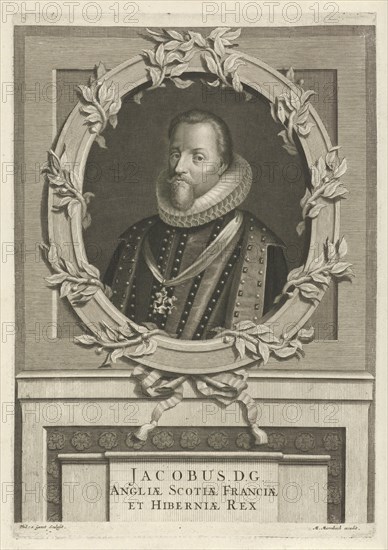 Portrait of James I of England, Philip van Gunst, Matthijs van Marebeek, 1685 - 1732
