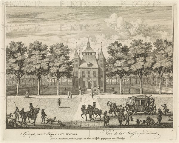 Castle Heemstede, Square and stables, Sight from Starrenbos, The Netherlands, Isaac de Moucheron, 1706 - 1719