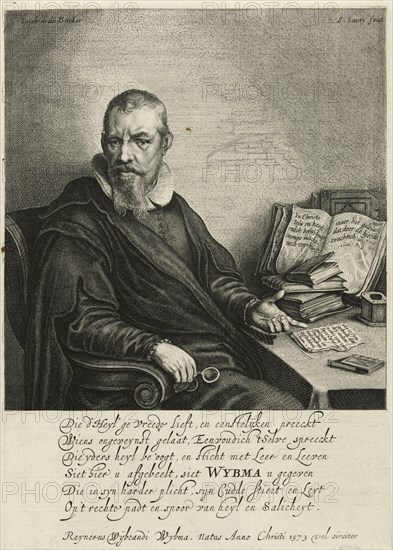 Portrait of Reinier Wybrands Wybma, baptist preacher, print maker: Salomon Savery, Jacob Adriaensz. Backer, 1627 - 1665