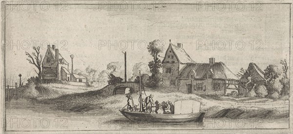 Travelers in a boat on a river, Jan van de Velde (II), Cornelis Willemsz Blaeu-Laken, 1627