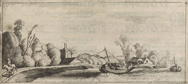 River view with barges, Jan van de Velde (II), Cornelis Willemsz Blaeu-Laken, 1627