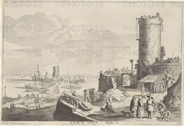 Bastion on a river, print maker: Jan van de Velde II, Gerard van der Horst, Claes Jansz. Visscher II, 1628
